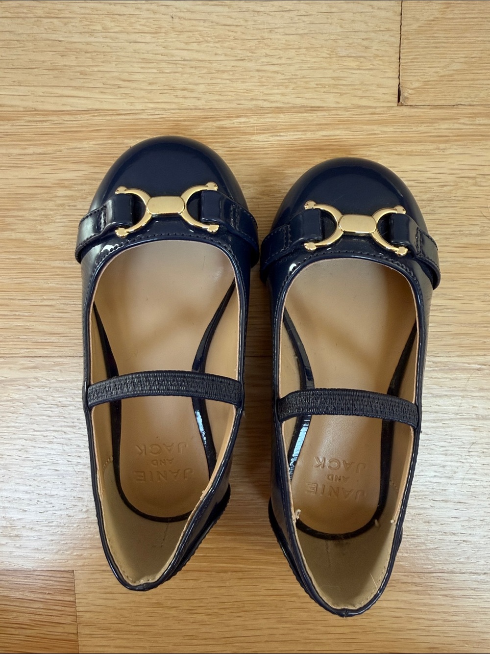 Janie and Jack Navy Patent Mary Jane Flats with Gold Accent